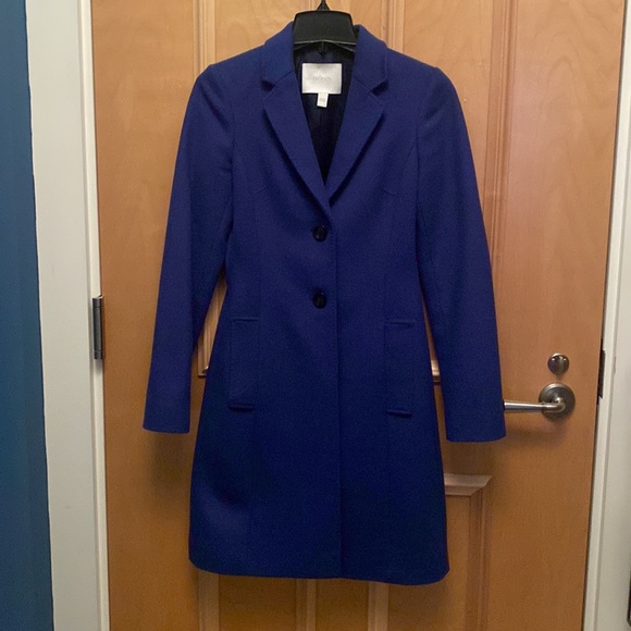 Hugo Boss Women’s Size 0 Cashmere and Wool Slim Fit Blue Car Coat - Picture 2 of 6